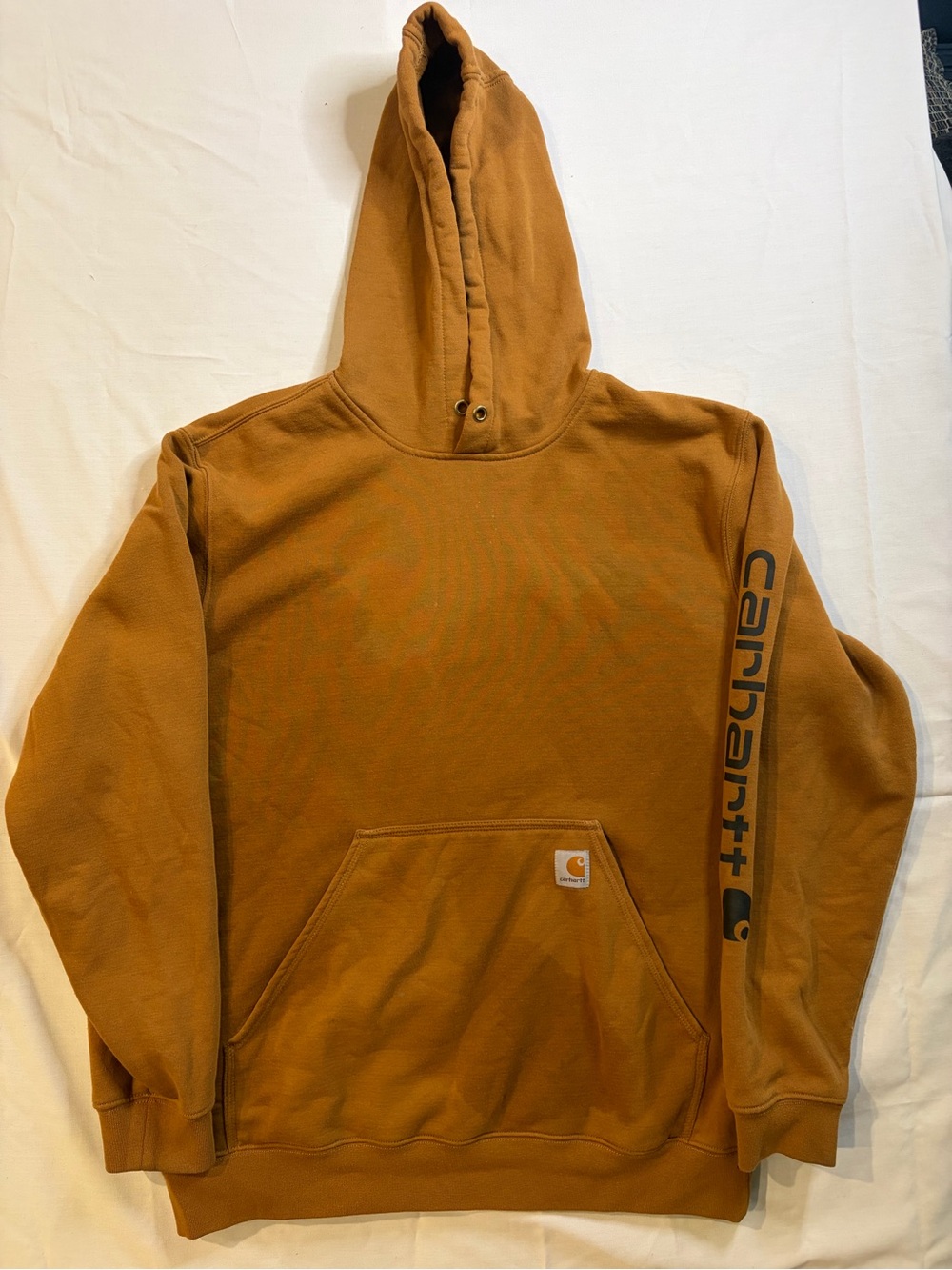 Carhartt Men's Hooded Sweatshirt in Carhartt Brown with Black Sleeve Logo